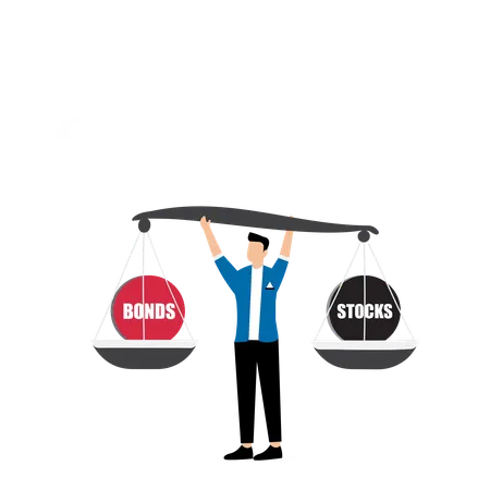 Businessman Investor Balance On Stocks And Bonds Seesaw  Illustration