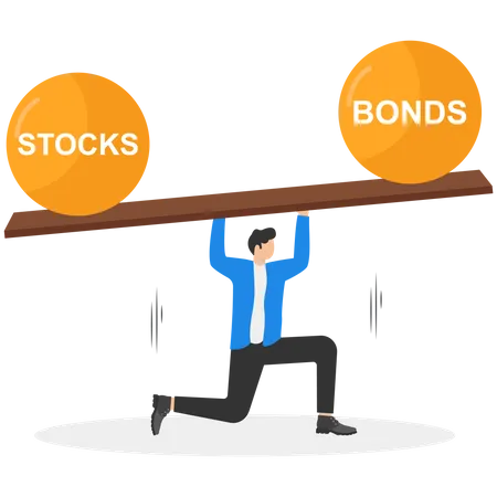 Businessman investor balance on stocks and bonds seesaw  Illustration