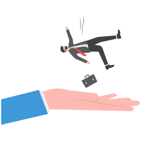 Businessman investor falling from the sky into a soft helping hand  Illustration