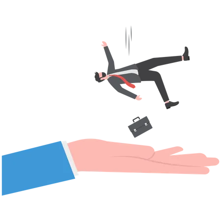 Businessman investor falling from the sky into a soft helping hand  Illustration