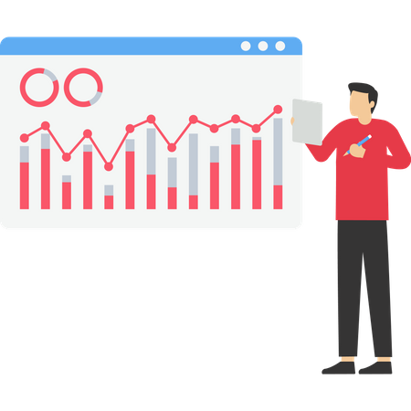 Businessman investor holding tablet to analyze financial charts  Illustration