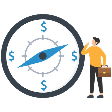 Businessman Investor Looking At Compass With Dollar Sign Direction Illustration