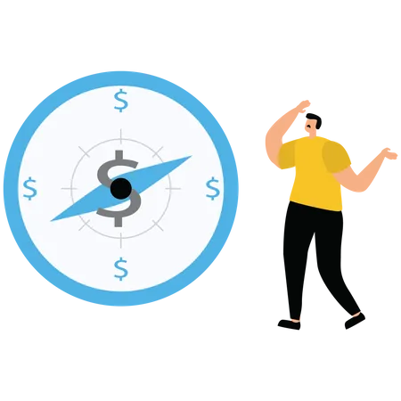 Businessman Investor Looking At Compass With Dollar Sign Direction  Illustration