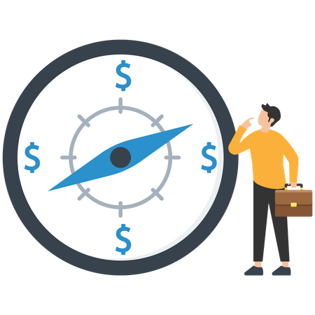 Businessman Investor Looking At Compass With Dollar Sign Direction  Illustration