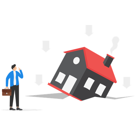 Businessman investor looking at falling housing price  Illustration