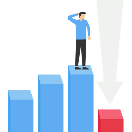 Businessman investor looking through to see the falling graph  Illustration