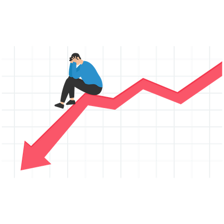 Businessman investor on red decline graph and chart  Illustration