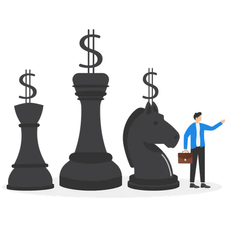 Businessman Investor Pushing Chess King To Earn Profit  Illustration