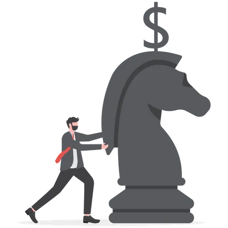 Businessman investor pushing chess with dollar money sign on top to earn profit  Illustration