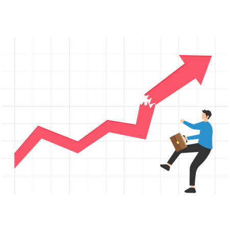 Businessman investor run away from collapsing graph  Illustration