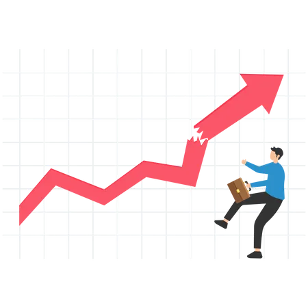 Businessman investor run away from collapsing graph  Illustration