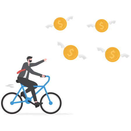 Businessman investor run chasing try to catch high performance attractive dollar coin  Illustration