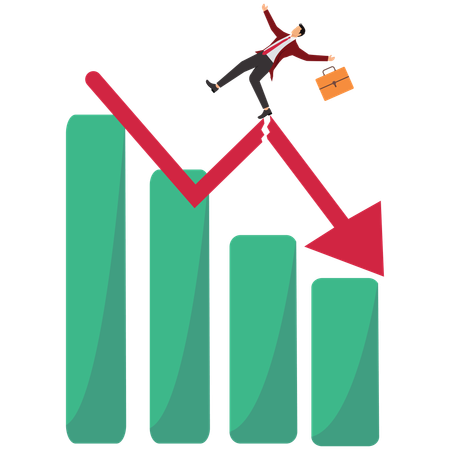 Businessman investor slip on stock market graph falls to floor  Illustration