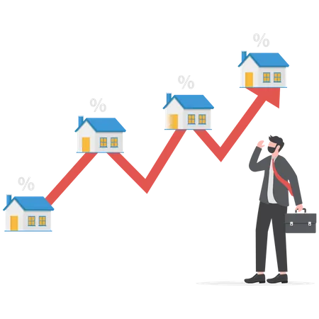Businessman Investor With Telescope For Real Estate And Housing Investment Opportunity Property Growth Forecast Or Vision Price Rising Up Concept Vector イラスト
