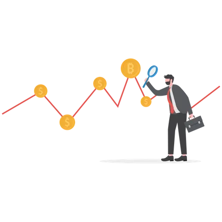 Businessman investor watch to finance bitcoin graph data stock exchange traders  Illustration