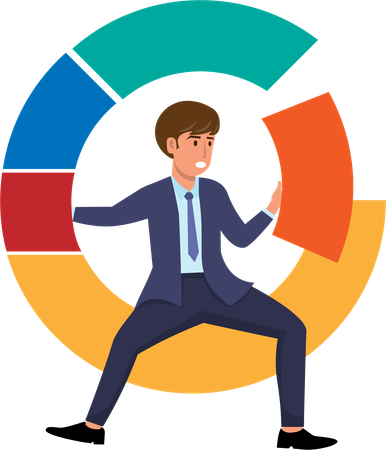 Businessman investors make pie charts to balance their portfolios  Illustration