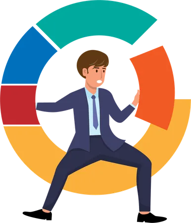 Businessman investors make pie charts to balance their portfolios  Illustration