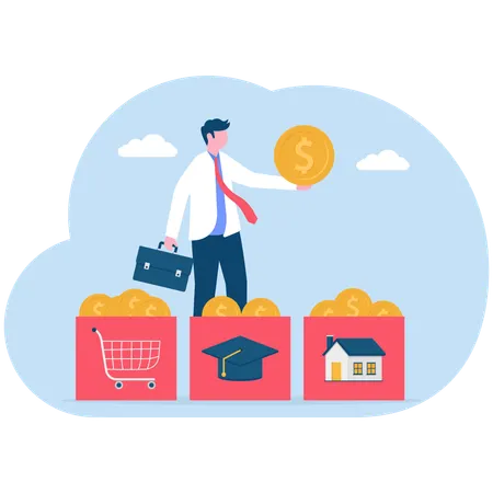 Businessman invests for education and home  Illustration