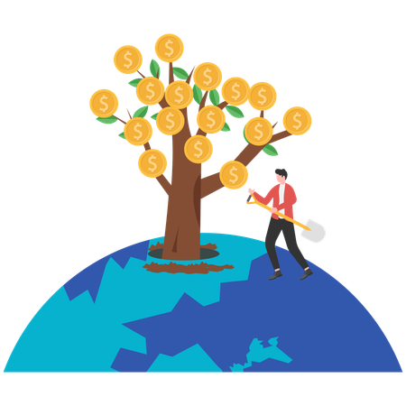 Businessman invests in financial tree  Illustration