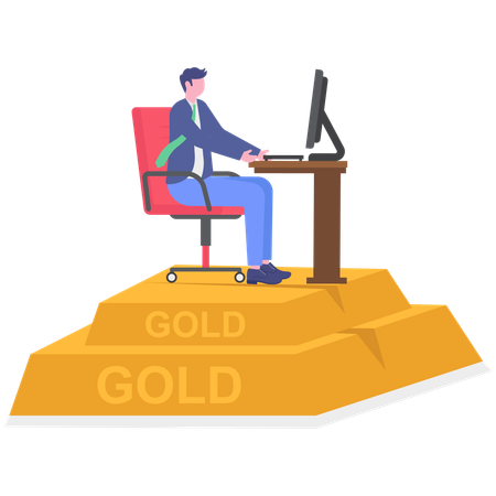 Businessman invests in gold market  Illustration