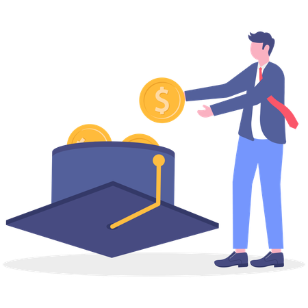 Businessman invests in graduation study  Illustration