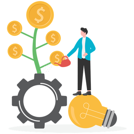 Businessman invests in money ideas  Illustration