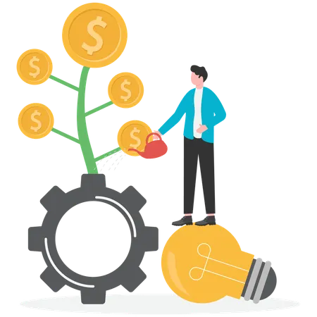 Businessman invests in money ideas  Illustration