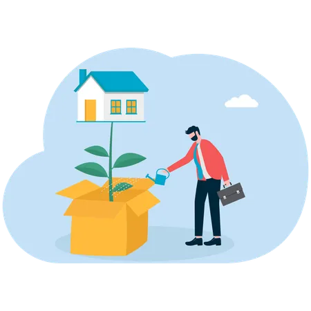 Businessman invests in new house  Illustration