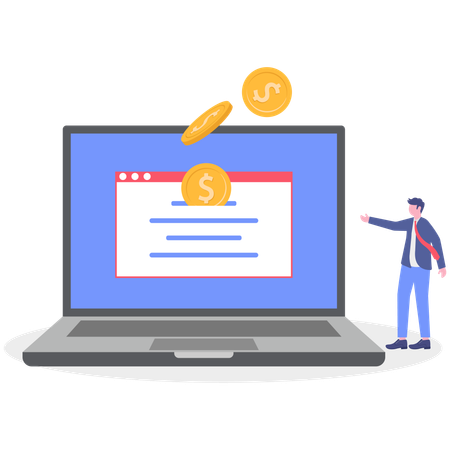 Businessman invests online money  Illustration