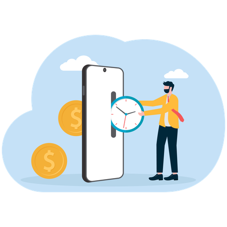 Businessman invests time in online money  Illustration