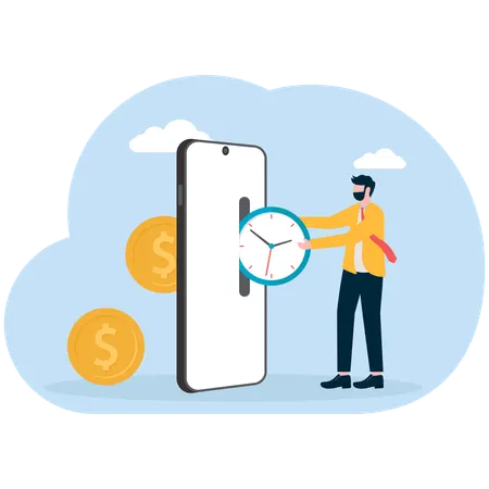 Businessman invests time in online money  Illustration