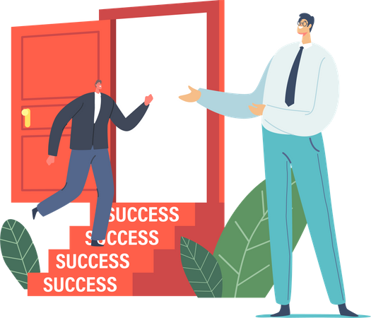 Businessman Invite another Business Man with Stairs to Success Illustration