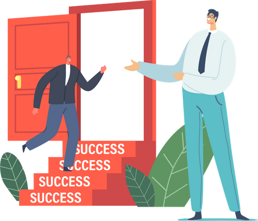 Businessman Invite another Business Man with Stairs to Success  Illustration