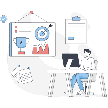 Businessman is achieving business goal  Illustration