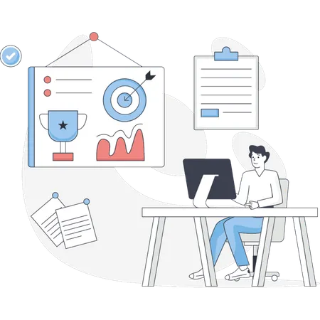 Businessman is achieving business goal  Illustration