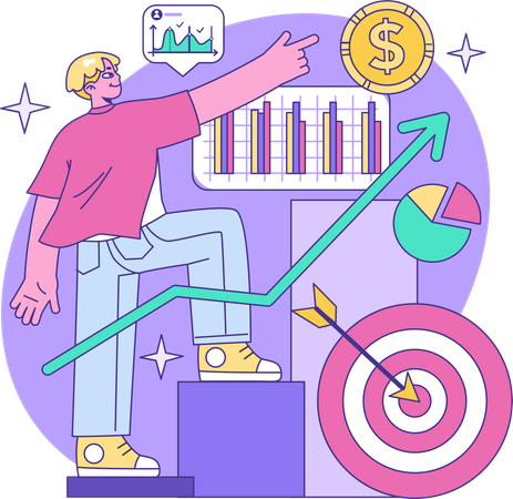 Businessman is achieving business goals  Illustration