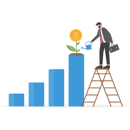 Businessman is achieving financial growth in business  Illustration