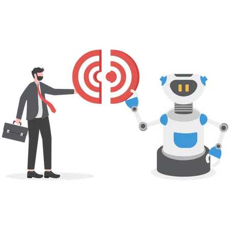 Businessman is achieving target with the help of robot  Illustration