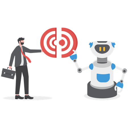 Businessman is achieving target with the help of robot  Illustration