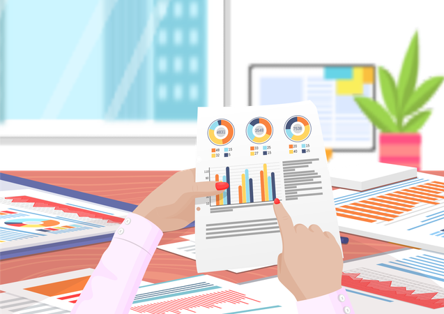 Businessman is analyzing charts and graphs  Illustration