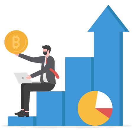 Businessman is analyzing financial progress graph  Illustration