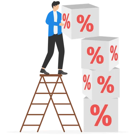 Businessman And Business People Connect Red And White Cube With Percentage Symbol Interest Financial And Mortgage Rates Flat Vector Illustration Illustration