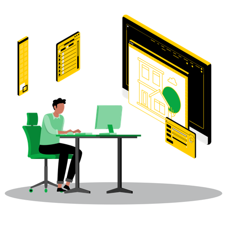 Businessman is analyzing his real estate profile growth  Illustration