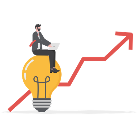 Businessman is analyzing profit graph with creative ideas  Illustration