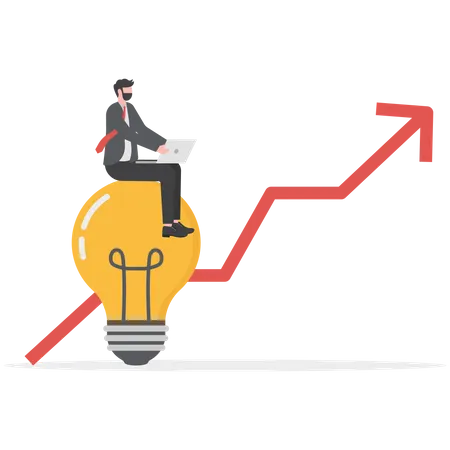 Businessman is analyzing profit graph with creative ideas  Illustration