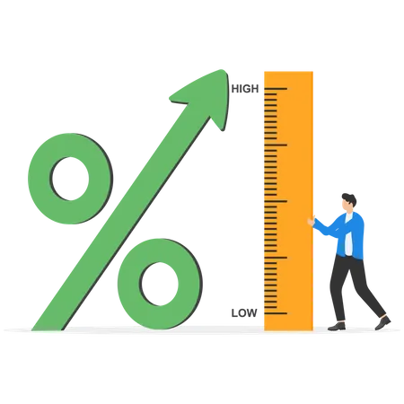 Growth In Investment Profits Businessman Using Tape Measure To Measure The Height Of The Percentage Symbol Illustration Illustration