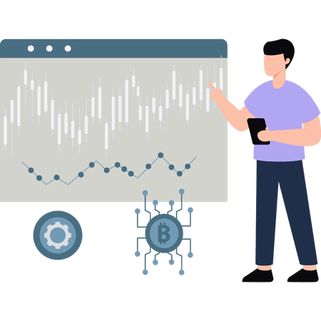 Businessman is analyzing share market on billboard  Illustration