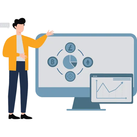 Businessman is analyzing share market on billboard  Illustration