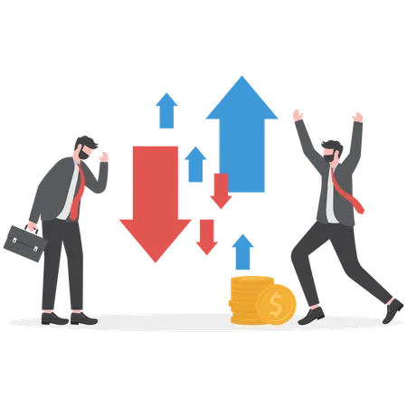 Businessman is analyzing ups and down in market  Illustration