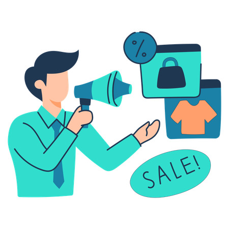 Businessman is announcing shopping sale  Illustration